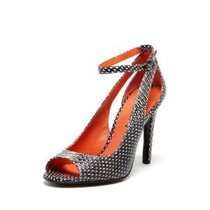 Via Spiga Rochelle Leather Peep Toe Heels in Snakeskin, 8
